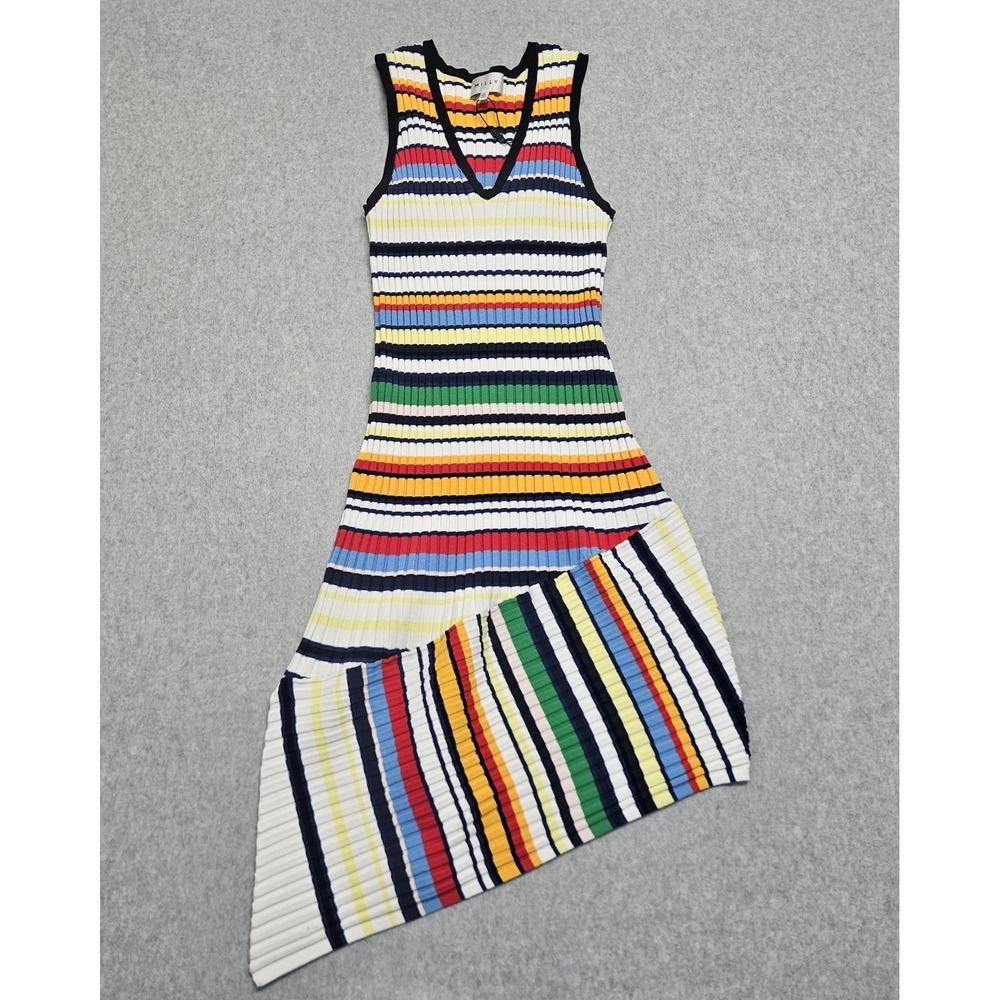 Milly Directional Pop Stripe Bodycon Mini Dress Sleeveless Knit Medium NWT